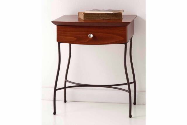 Mid Century Wooden Nightstand - Single Drawer, Metal Base - image 1