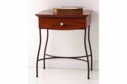 Mid Century Wooden Nightstand - Single Drawer, Metal Base - thumbnail 1