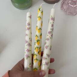 Hand-Painted Taper Candles - Purple Floral Design - thumbnail 2