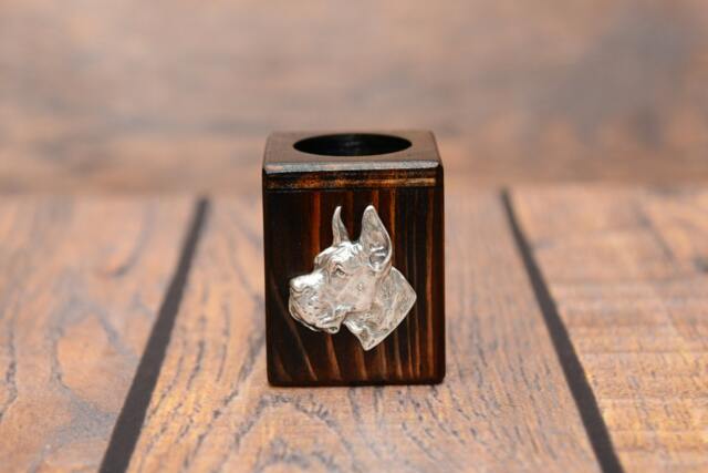 Great Dane Cropped - Wooden Candlestick With Dog, Souvenir, Decoration, Limited Edition, Collection - image 1