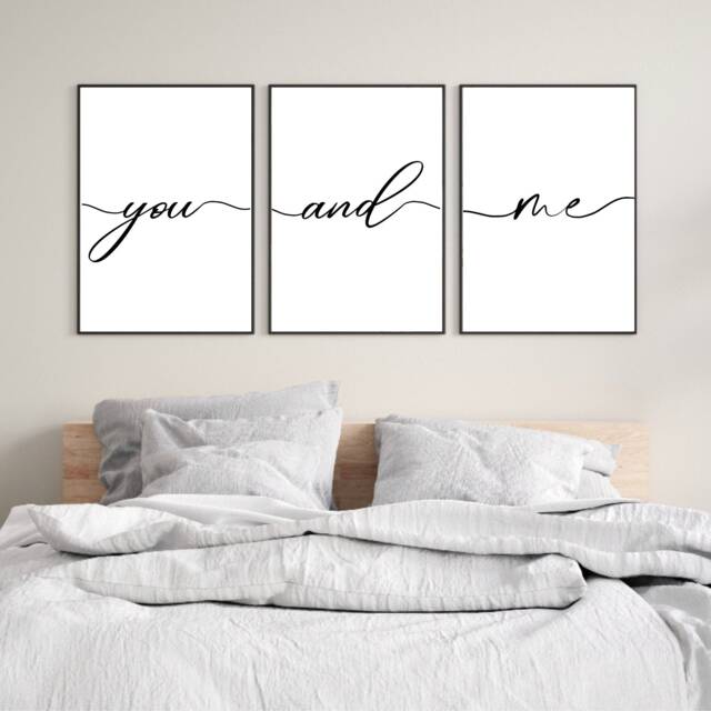 Set Of 3 Bedroom Prints, Quote Minimalist Above Bed Print, Couple Wall Art, Decor - image 1