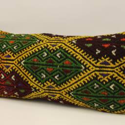 Vintage Turkish Kilim Lumbar Pillow Cover, Boho Cushion - 12x24 - thumbnail 3