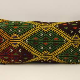 Vintage Turkish Kilim Lumbar Pillow Cover, Boho Cushion - 12x24 - thumbnail 2