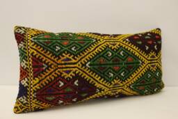 Vintage Turkish Kilim Lumbar Pillow Cover, Boho Cushion - 12x24 - thumbnail 1