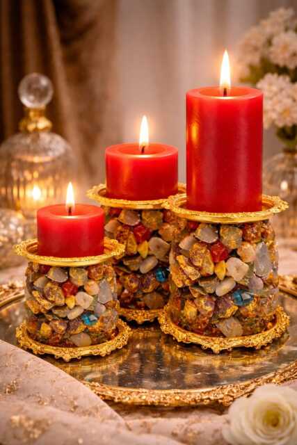 Gemstone Candle Holder - Gold Decor, Crystal Holder, Luxury Home Unique Gift, Boho Stand - image 1