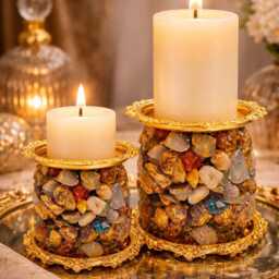 Gemstone Candle Holder - Gold Decor, Crystal Holder, Luxury Home Unique Gift, Boho Stand - thumbnail 2