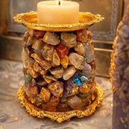 Gemstone Candle Holder - Gold Decor, Crystal Holder, Luxury Home Unique Gift, Boho Stand - thumbnail 3