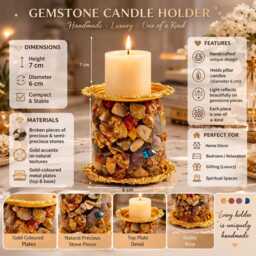 Gemstone Candle Holder - Gold Decor, Crystal Holder, Luxury Home Unique Gift, Boho Stand - thumbnail 4