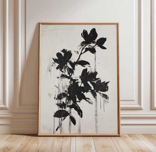 Black & White Floral Poster, Abstract Flower Art Print, Modern Wall Decor, Minimalist Nature Art, Monochrome Print - image 1