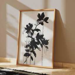 Black & White Floral Poster, Abstract Flower Art Print, Modern Wall Decor, Minimalist Nature Art, Monochrome Print - thumbnail 2