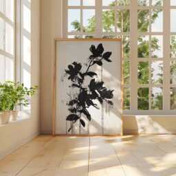 Black & White Floral Poster, Abstract Flower Art Print, Modern Wall Decor, Minimalist Nature Art, Monochrome Print - thumbnail 3