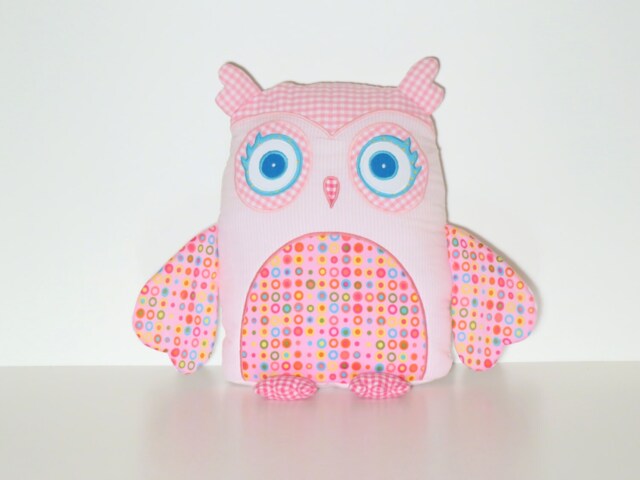 Nursery Owl Pillow Cover, Custom Owl, Pink & Aqua Blue, Rainbow Accent - image 1
