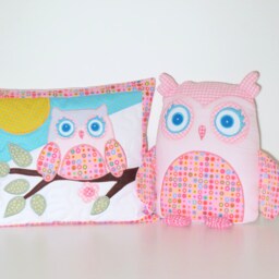 Nursery Owl Pillow Cover, Custom Owl, Pink & Aqua Blue, Rainbow Accent - thumbnail 3