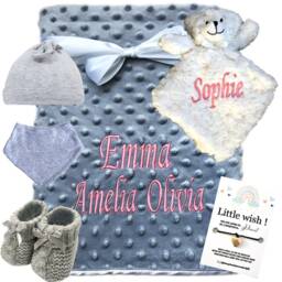 Personalized Embroidered Baby Blanket Grey Dotted Blanket, Pink Thread - thumbnail 4