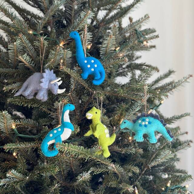 Felt Dinosaur Christmas Ornament, T-Rex, Tricertops, Plesiosaur, Brontosaurus, Stegosaurus, Jurassic Park Miniature - image 1