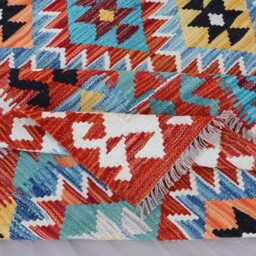 7'2x10'3 Ft Blue Afghan Kilim Rug, Geometric Natural Dyes Wool Handmade Flatweave Bohemian Boho Carpet, Living Room Rug - thumbnail 4