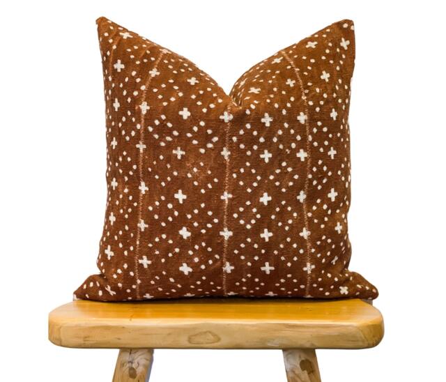 Authentic African Pillow Cover, Handwoven Mudcloth Pillow, Rust Brown With Cream Design Cover- Throw Cover 20x20, Sofa Cushion - image 1