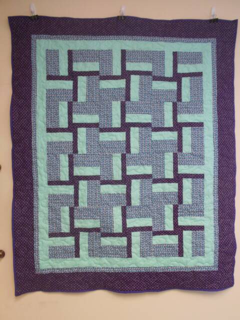 Handmade Pinwheel Quilted Throw Purple & Teal Cotton Flannel Back - image 1