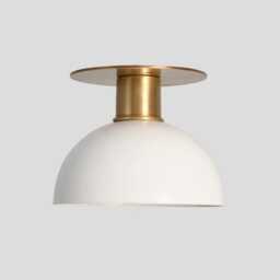 Brass Flush Mount Light, Mid-Century Modern Ceiling Fixture With White Dome Shade - thumbnail 2