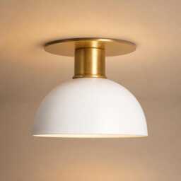 Brass Flush Mount Light, Mid-Century Modern Ceiling Fixture With White Dome Shade