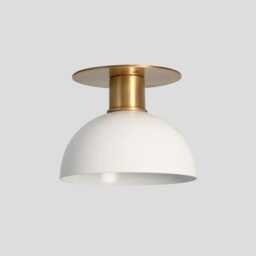 Brass Flush Mount Light, Mid-Century Modern Ceiling Fixture With White Dome Shade - thumbnail 3