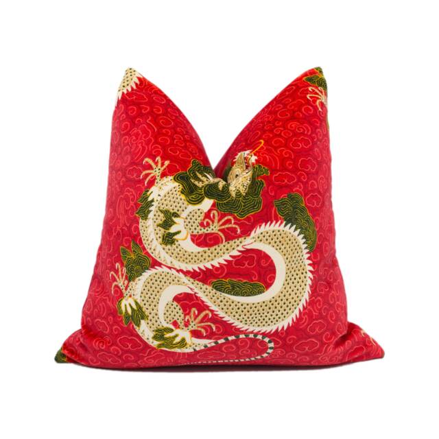 Sanderson - Water Dragon Cinnabar Red Plush Asian Inspired Velvet Cushion Cover Handmade Throw Pillow Designer Home D??cor - image 1