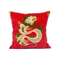 Sanderson - Water Dragon Cinnabar Red Plush Asian Inspired Velvet Cushion Cover Handmade Throw Pillow Designer Home D??cor - thumbnail 2