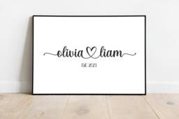 Names Personalised Poster Print. Valentines Gift Couples Boyfriend/Girlfriend For Him Or Her. Custom Wall Art. Print Framed - thumbnail 1