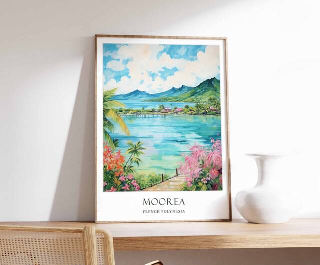 Moorea Poster, French Polynesia Tahiti Travel Art, Wall Art - image 1