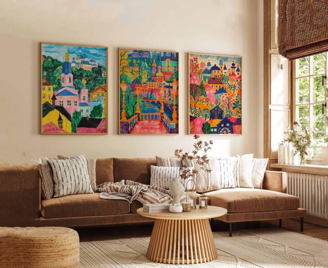 Set Of 3 Kyiv Ukraine Travel Posters, Wall Art Prints, St. Sophia's Cathedral Decor, City Print - image 1