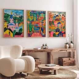 Set Of 3 Kyiv Ukraine Travel Posters, Wall Art Prints, St. Sophia's Cathedral Decor, City Print - thumbnail 2