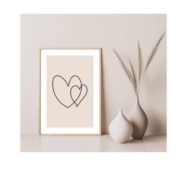 Mink Living Room Print Abstract Hearts Bedroom Wall Art, Modern Print, Heart Poster, Pink/Beige Tone Art - image 1