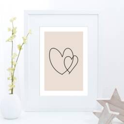 Mink Living Room Print Abstract Hearts Bedroom Wall Art, Modern Print, Heart Poster, Pink/Beige Tone Art - thumbnail 3