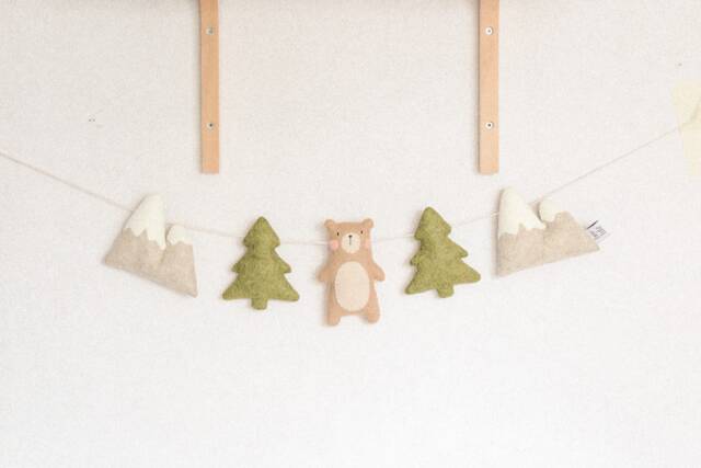 Woodland Nursery Garland Felt Bear, Trees, Mountains - image 1