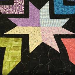 Custom King Queen Size Colorful Patchwork Quilt 100x110 Inches Bedding Black & Rainbow Colors Stars, Squares, Arrows, Wedding , Christmas - thumbnail 3