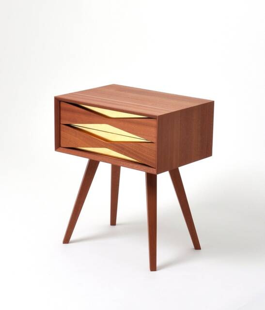 Mid Century Modern Sapele Nightstand With Brass Front, Handmade - image 1