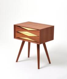 Mid Century Modern Sapele Nightstand With Brass Front, Handmade - thumbnail 1