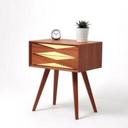 Mid Century Modern Sapele Nightstand With Brass Front, Handmade - thumbnail 3