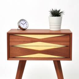 Mid Century Modern Sapele Nightstand With Brass Front, Handmade - thumbnail 2
