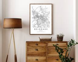 Belgrade Map Print Minimalist Serbia Art, Modern City Design - thumbnail 1