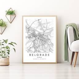 Belgrade Map Print Minimalist Serbia Art, Modern City Design - thumbnail 3