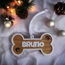Coloured Acrylic Personalised Dog Bone Christmas Bauble Decoration For Dog Owner Gift - thumbnail 3