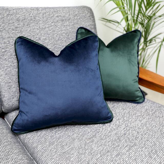 Navy Blue Velvet Scatter Cushion Covers With Contrasting Piping in Luxury Plush Velvet. Blue/Orange/Green/Teal/Mustard/Black Throw Pillows - image 1