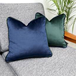 Navy Blue Velvet Scatter Cushion Covers With Contrasting Piping in Luxury Plush Velvet. Blue/Orange/Green/Teal/Mustard/Black Throw Pillows