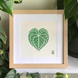 Anthurium - Original Lino Art Print Hand Carved Plant Clarinervium - Green - thumbnail 1