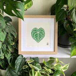 Anthurium - Original Lino Art Print Hand Carved Plant Clarinervium - Green - thumbnail 2