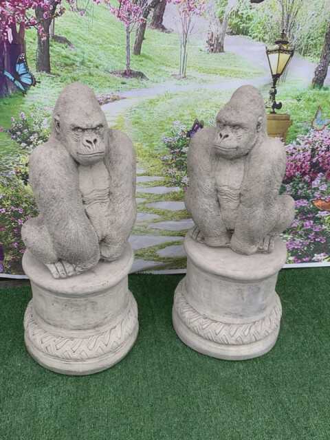 Stone Garden Large [Air Of Gorilla Statues On Matching Plinth Ornaments - image 1