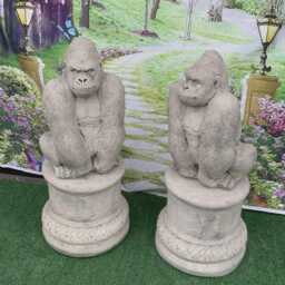 Stone Garden Large [Air Of Gorilla Statues On Matching Plinth Ornaments - thumbnail 3
