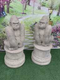 Stone Garden Large [Air Of Gorilla Statues On Matching Plinth Ornaments - thumbnail 1