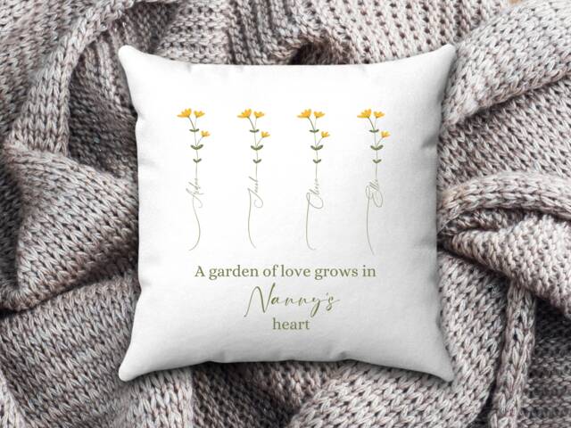 Grandmas Garden Cushion, Nanas Garden, Mothers Day Gift For Nanny, Personalised Cushion Gran, Gift From Grandchildren, Grandkids Names - image 1